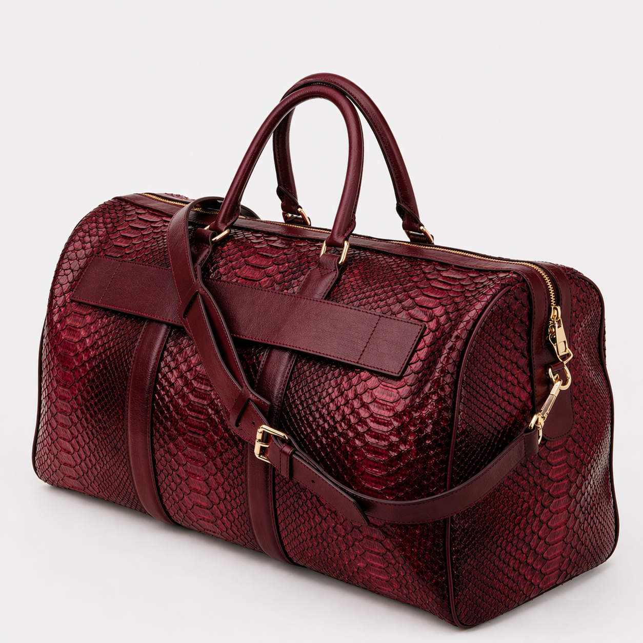 The Velar Burgundy Hand-Painted Snake Leather Weekender Bag