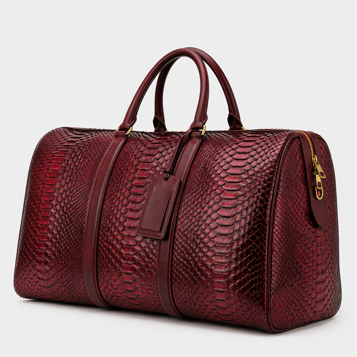 The Velar Burgundy Hand-Painted Snake Leather Weekender Bag