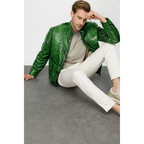 The Boss Pythn Green Leather Men Jacket Exclusive Limited Edition