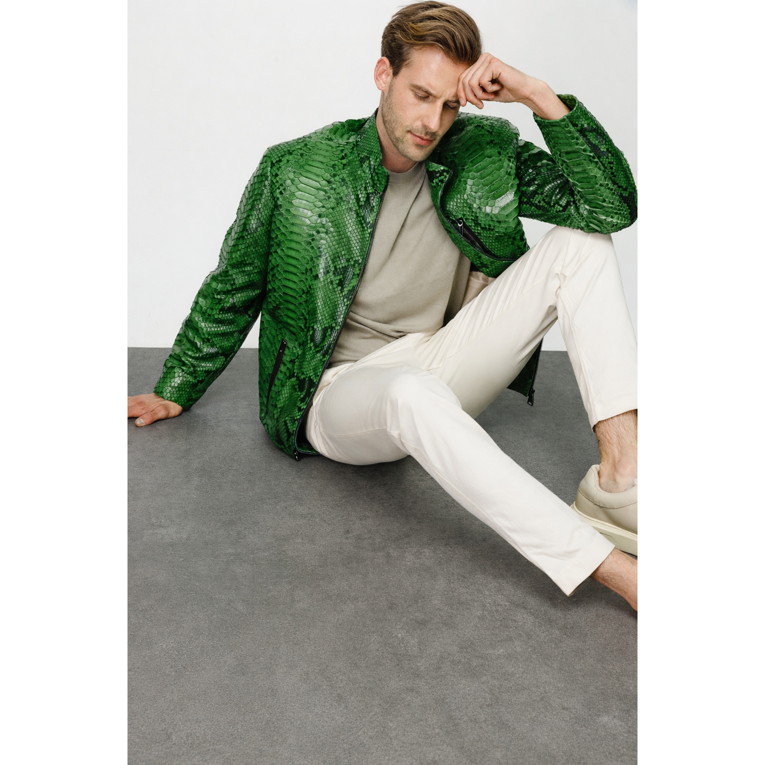 The Boss Pythn Green Leather Men Jacket Exclusive Limited Edition