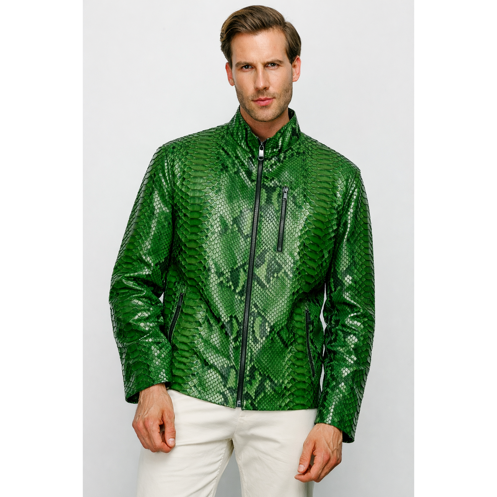 The Boss Pythn Green Leather Men Jacket Exclusive Limited Edition