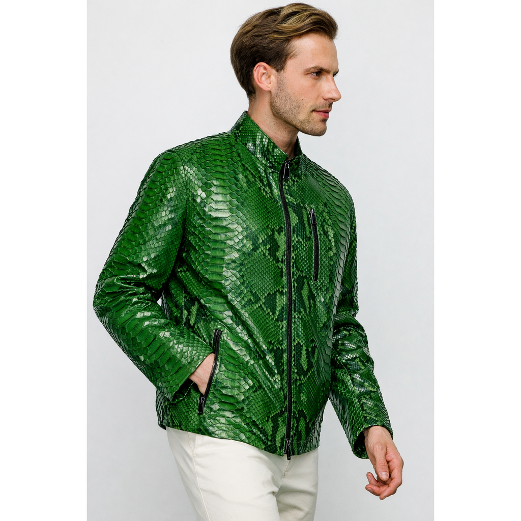 The Boss Pythn Green Leather Men Jacket Exclusive Limited Edition