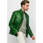The Boss Pythn Green Leather Men Jacket Exclusive Limited Edition