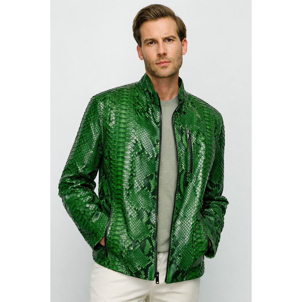 The Boss Pythn Green Leather Men Jacket Exclusive Limited Edition