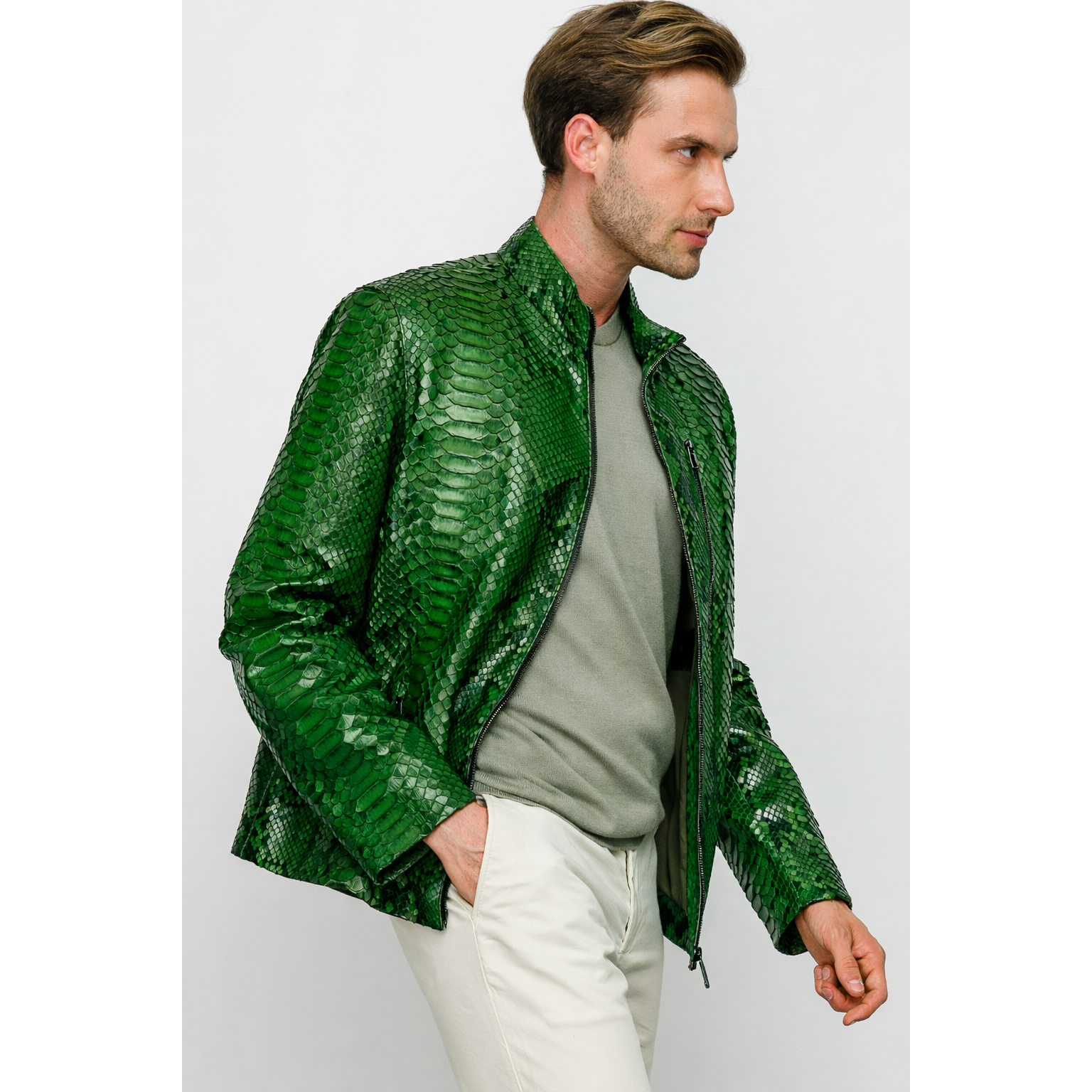 The Boss Pythn Green Leather Men Jacket Exclusive Limited Edition