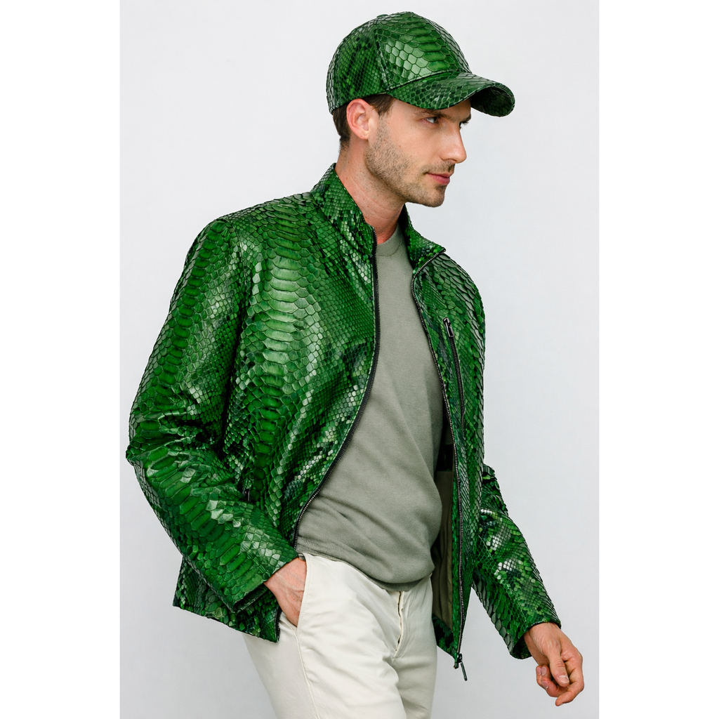 The Boss Pythn Green Leather Men Jacket Exclusive Limited Edition