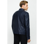 The Blanchard Navy Blue Leather Men Jacket