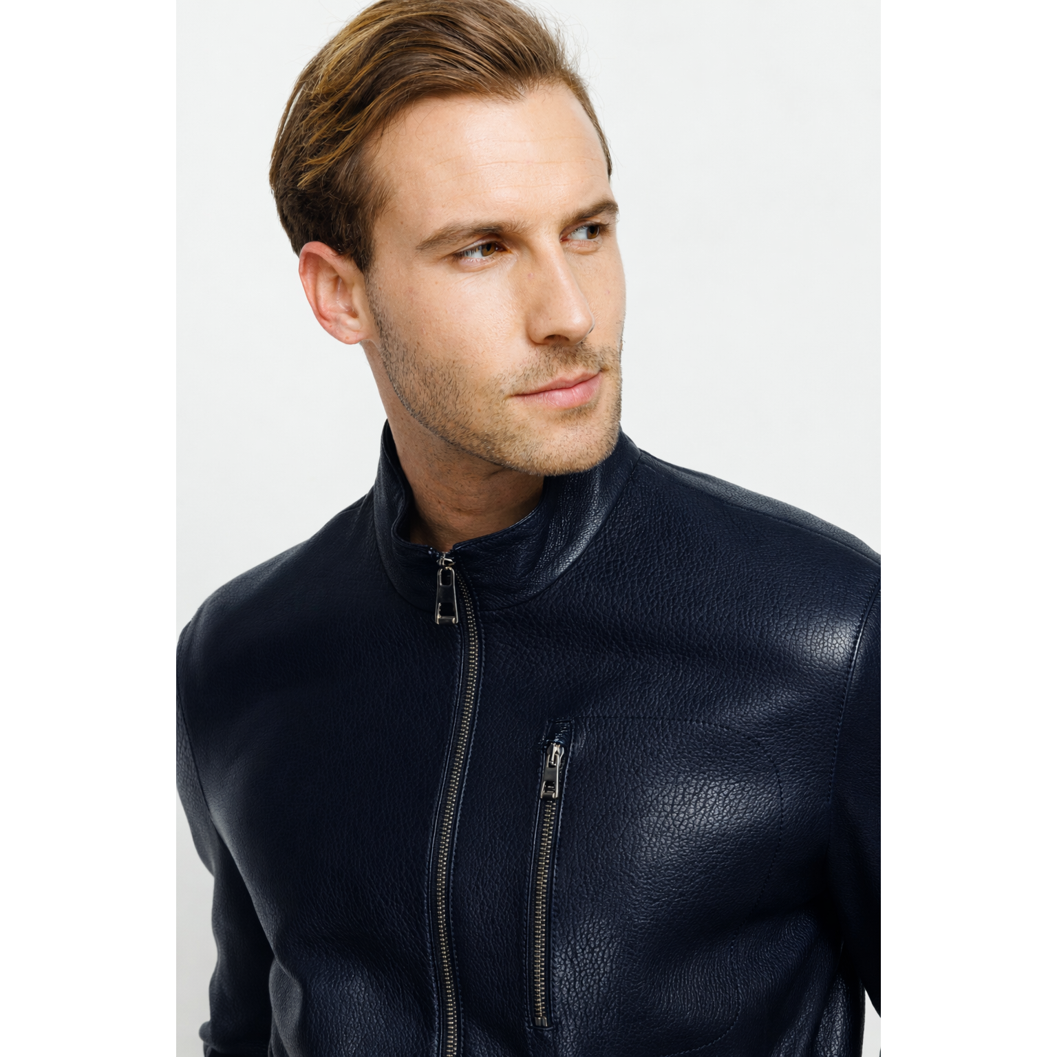The Blanchard Navy Blue Leather Men Jacket
