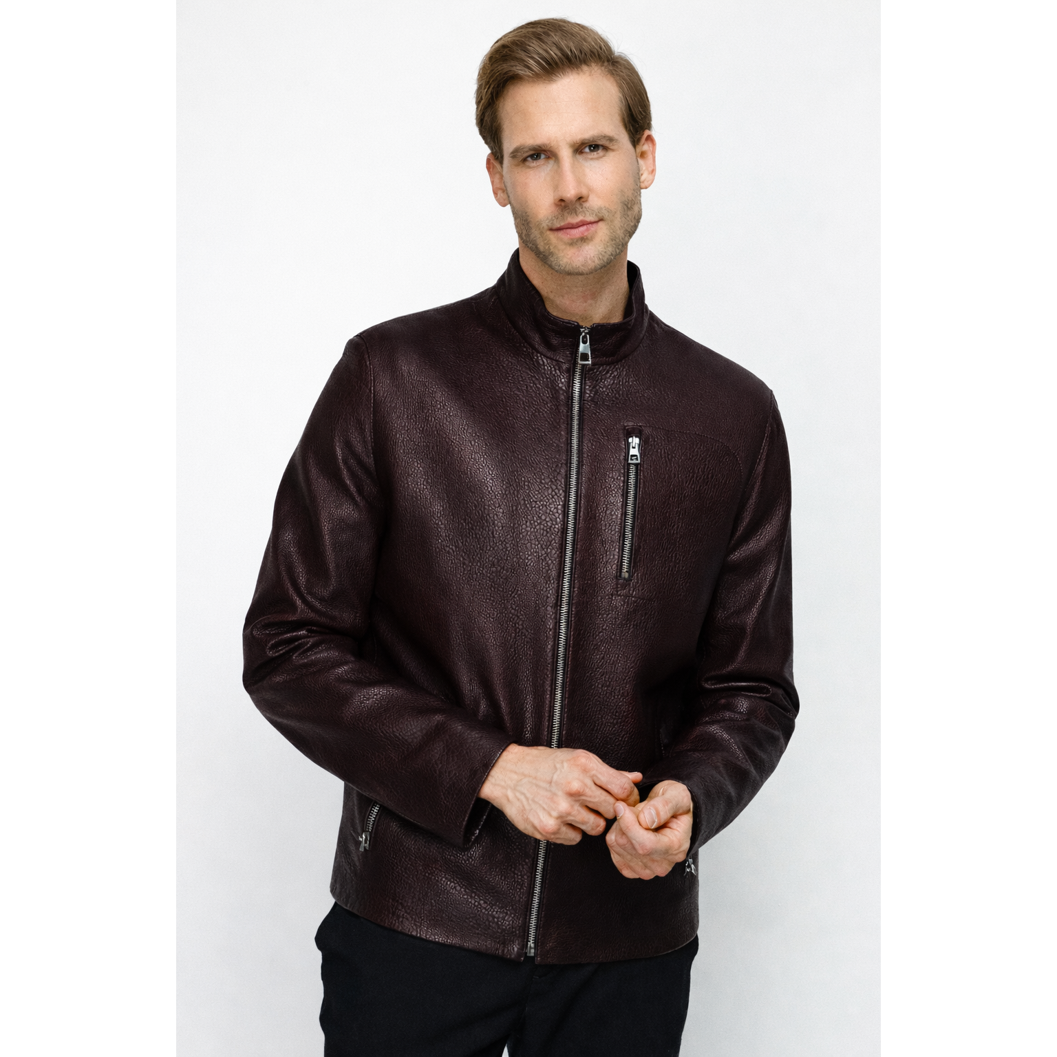 The Blanchard Burgundy Leather Men Jacket