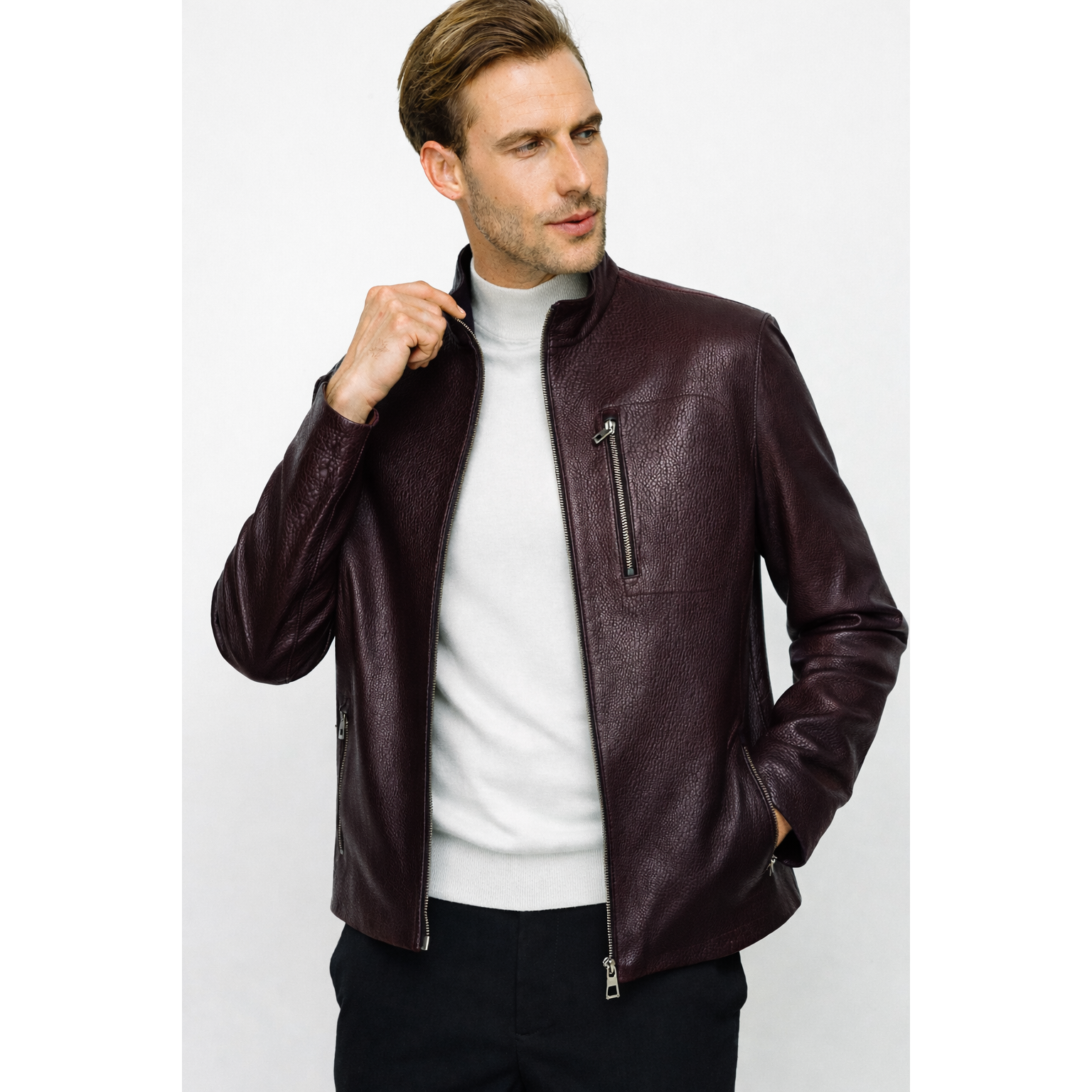 The Blanchard Burgundy Leather Men Jacket