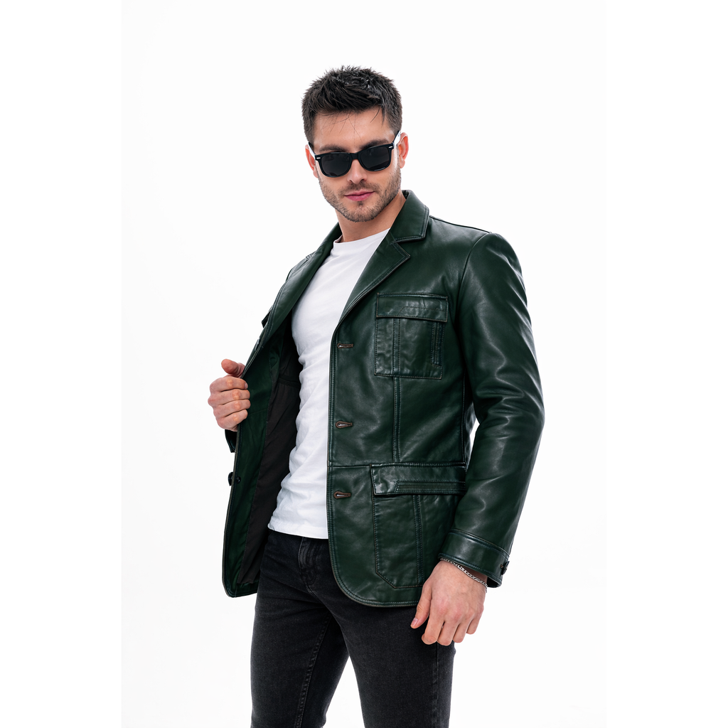 The Ravenna Green  Leather Men Jacket