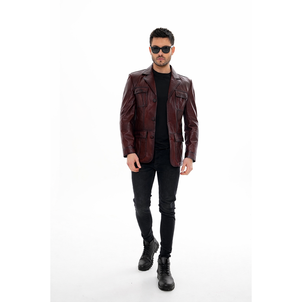 The Ravenna Burgundy Leather Men Jacket