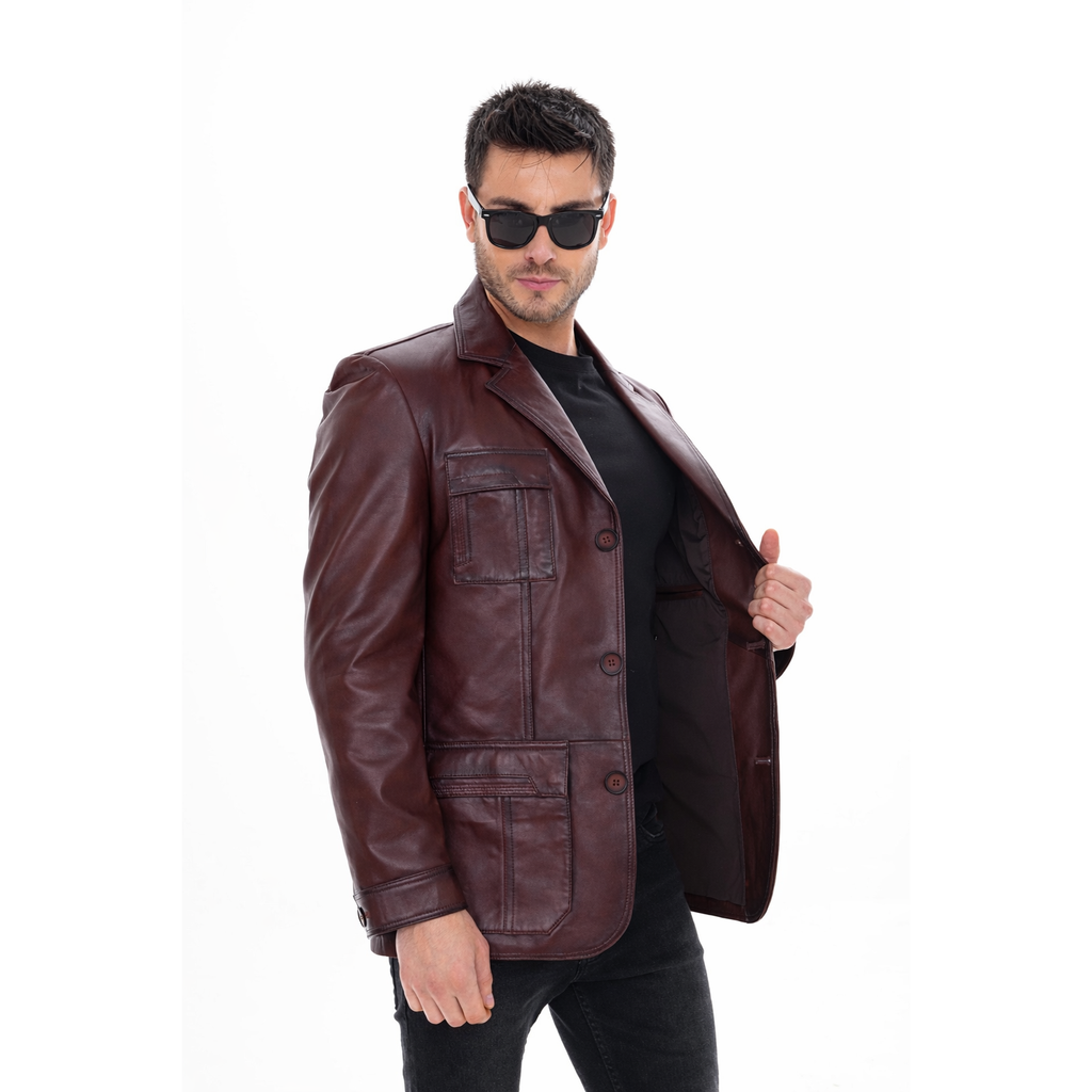 The Ravenna Burgundy Leather Men Jacket