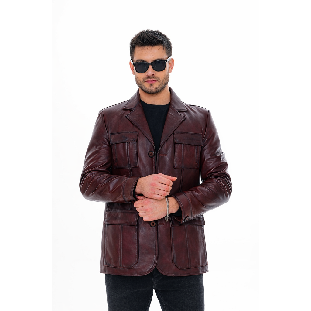 The Ravenna Burgundy Leather Men Jacket