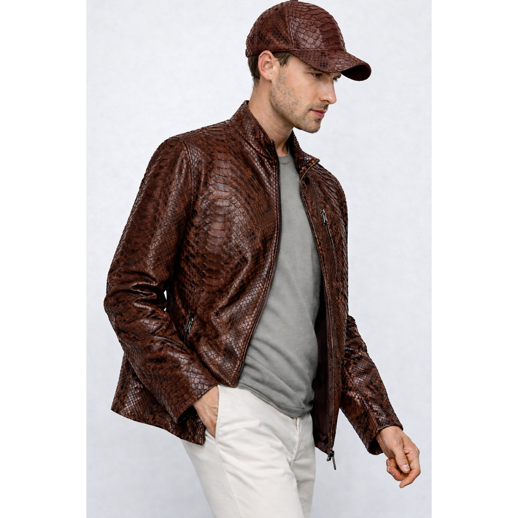 The Boss Pythn Dark Brown Leather Men Jacket Exclusive Limited Edition