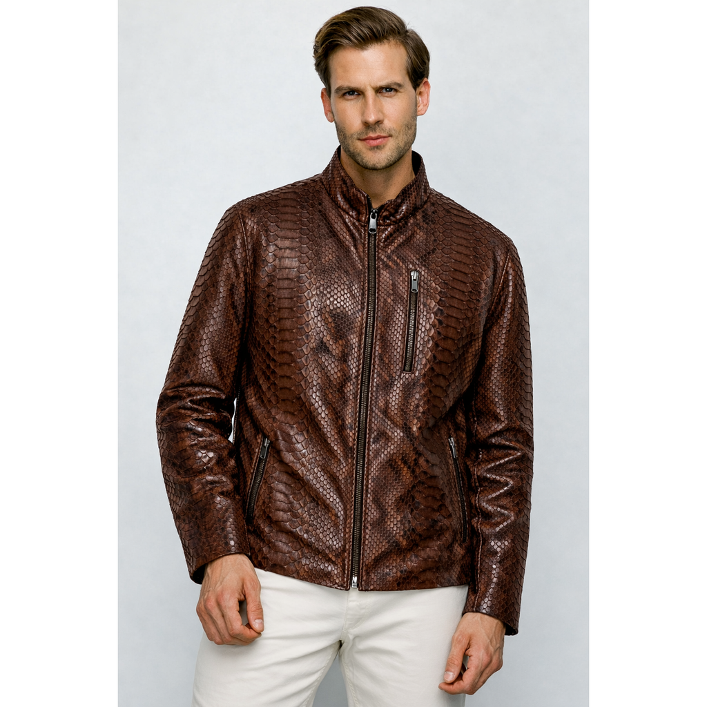 The Boss Pythn Dark Brown Leather Men Jacket Exclusive Limited Edition