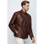 The Boss Pythn Dark Brown Leather Men Jacket Exclusive Limited Edition