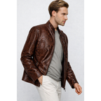 The Boss Pythn Dark Brown Leather Men Jacket Exclusive Limited Edition