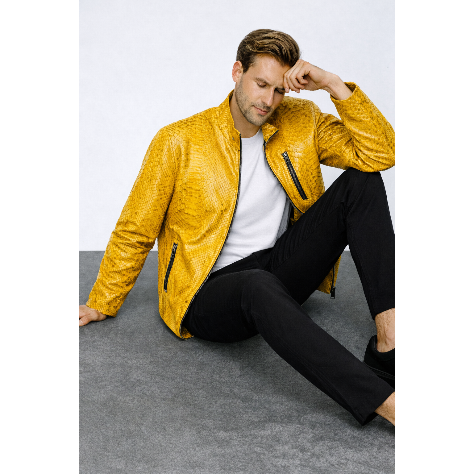 Vinci The-Boss Snake Yellow Leather Men Jacket Exclusive Limited Edition