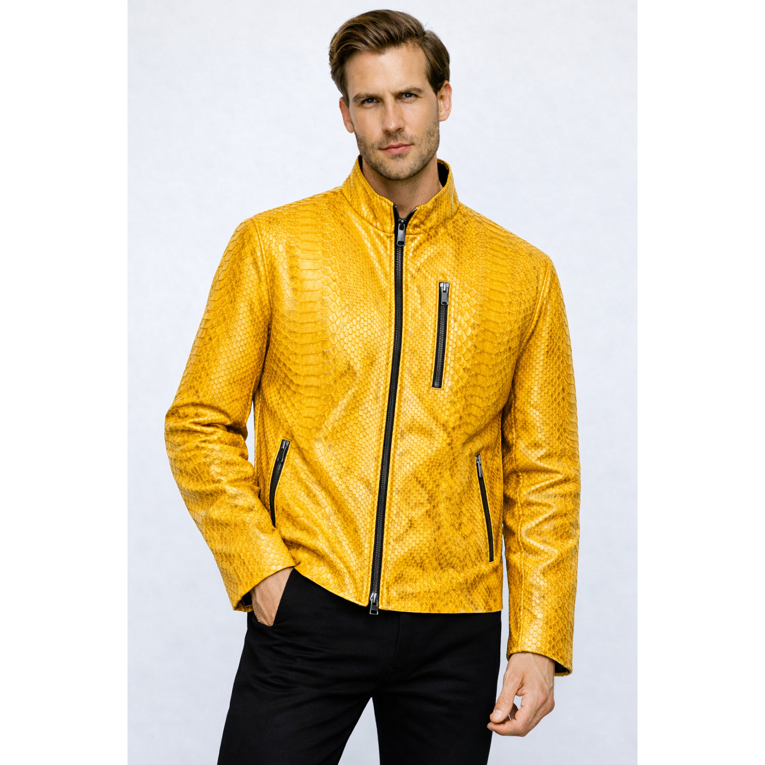 Vinci The-Boss Snake Yellow Leather Men Jacket Exclusive Limited Edition