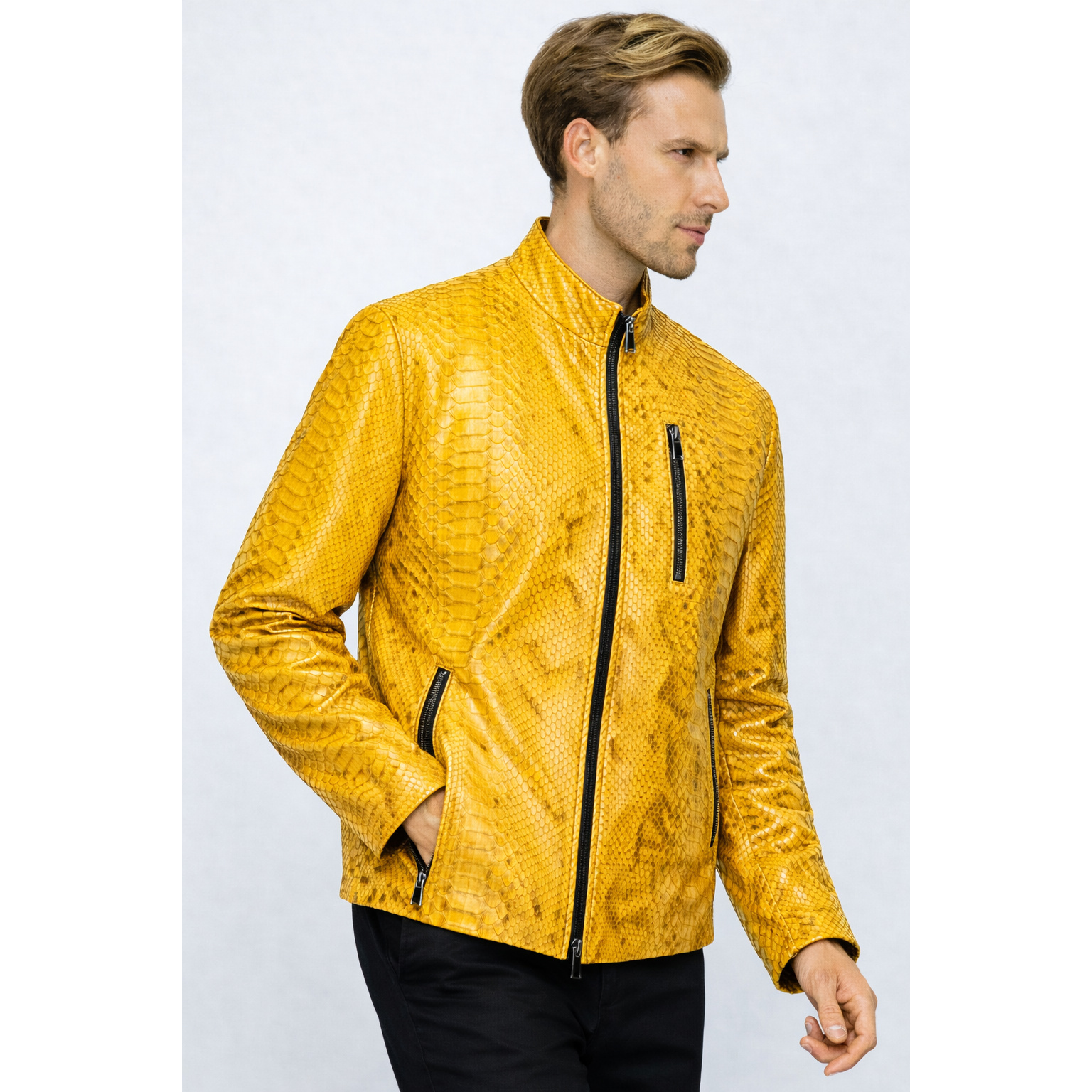 Vinci The-Boss Snake Yellow Leather Men Jacket Exclusive Limited Edition