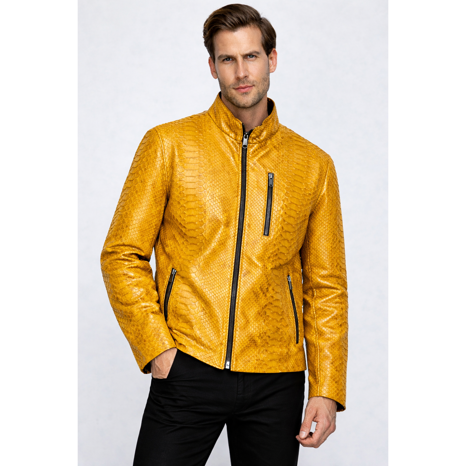 Vinci The-Boss Snake Yellow Leather Men Jacket Exclusive Limited Edition