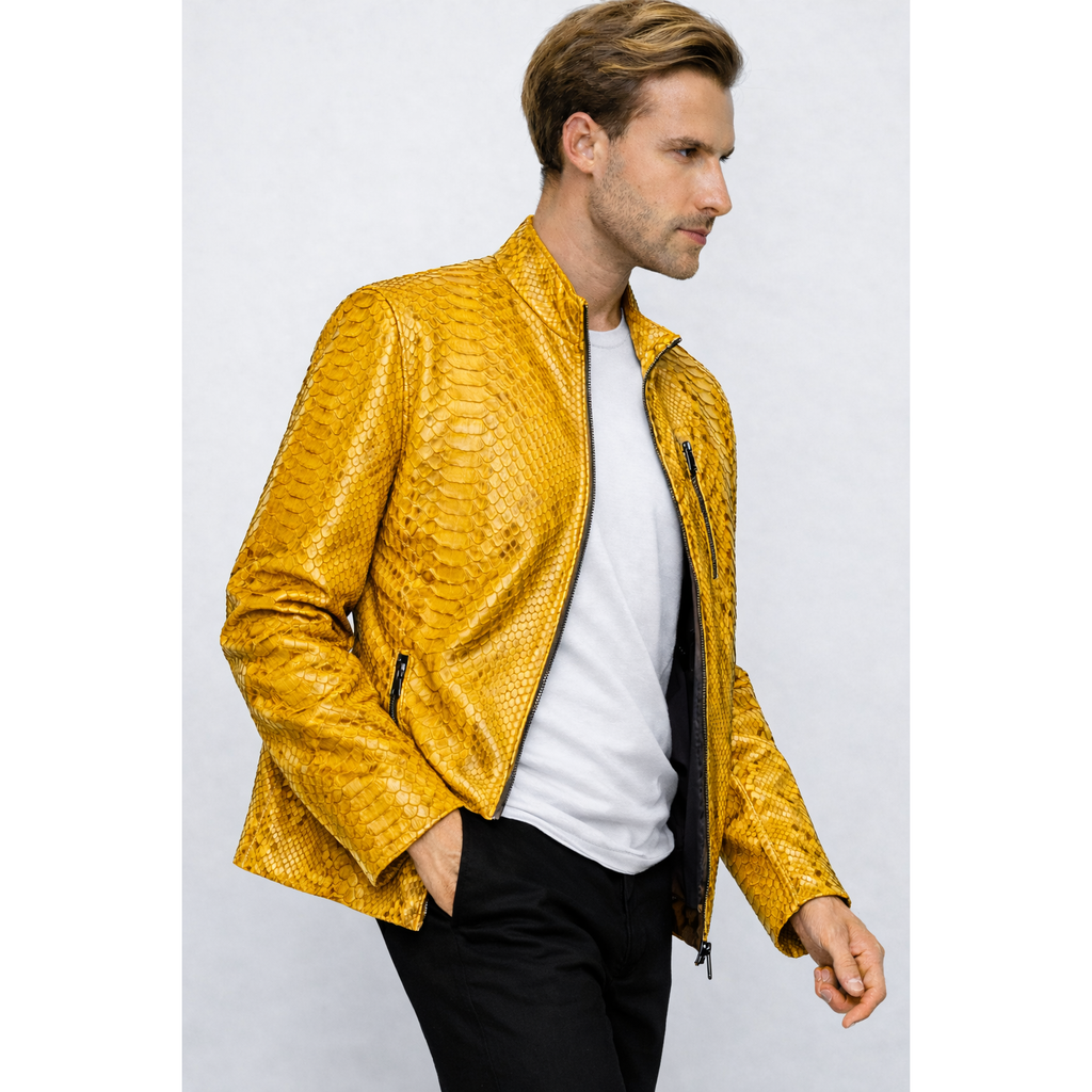 Vinci The-Boss Snake Yellow Leather Men Jacket Exclusive Limited Edition