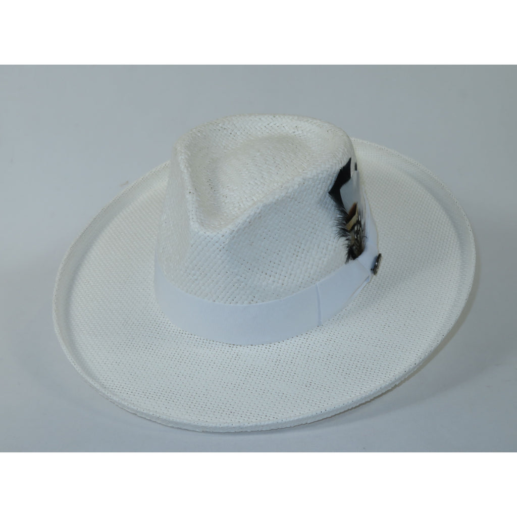 Men's Bruno Capelo Genuine Straw Hat Wide Brim Curl COLONIAL CO581 White