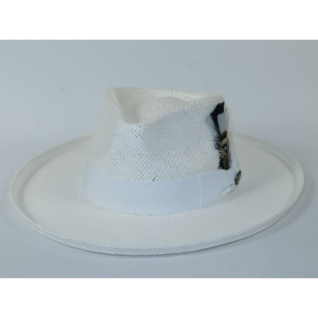 Men's Bruno Capelo Genuine Straw Hat Wide Brim Curl COLONIAL CO581 White