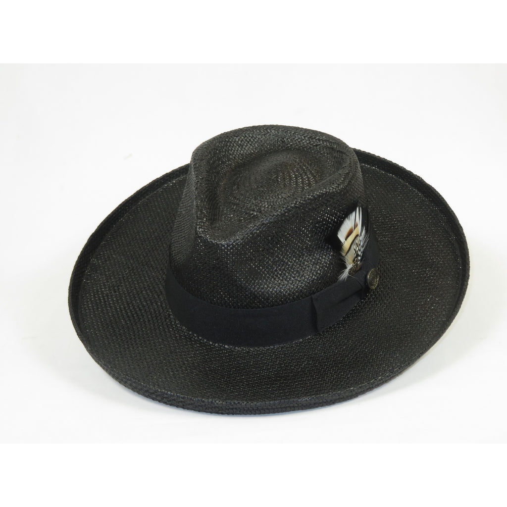 Men's Bruno Capelo Genuine Straw Hat Wide Brim Pencil Curl COLONIAL CO-Black