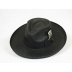 Men's Bruno Capelo Genuine Straw Hat Wide Brim Pencil Curl COLONIAL CO-Black