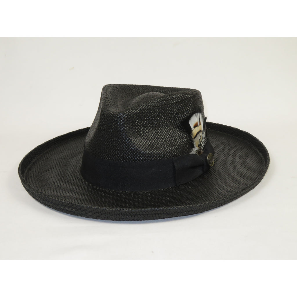 Men's Bruno Capelo Genuine Straw Hat Wide Brim Pencil Curl COLONIAL CO-Black