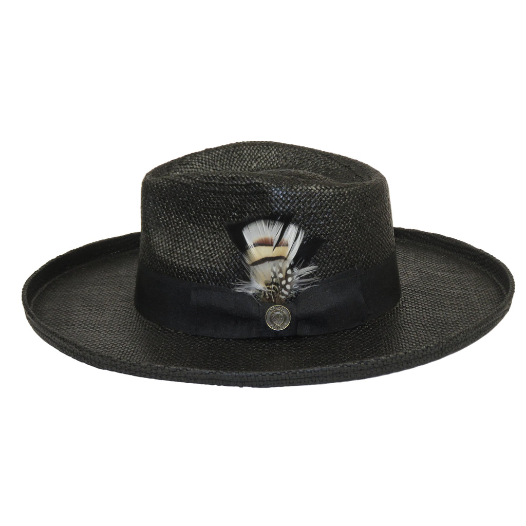 Men's Bruno Capelo Genuine Straw Hat Wide Brim Pencil Curl COLONIAL CO-Black
