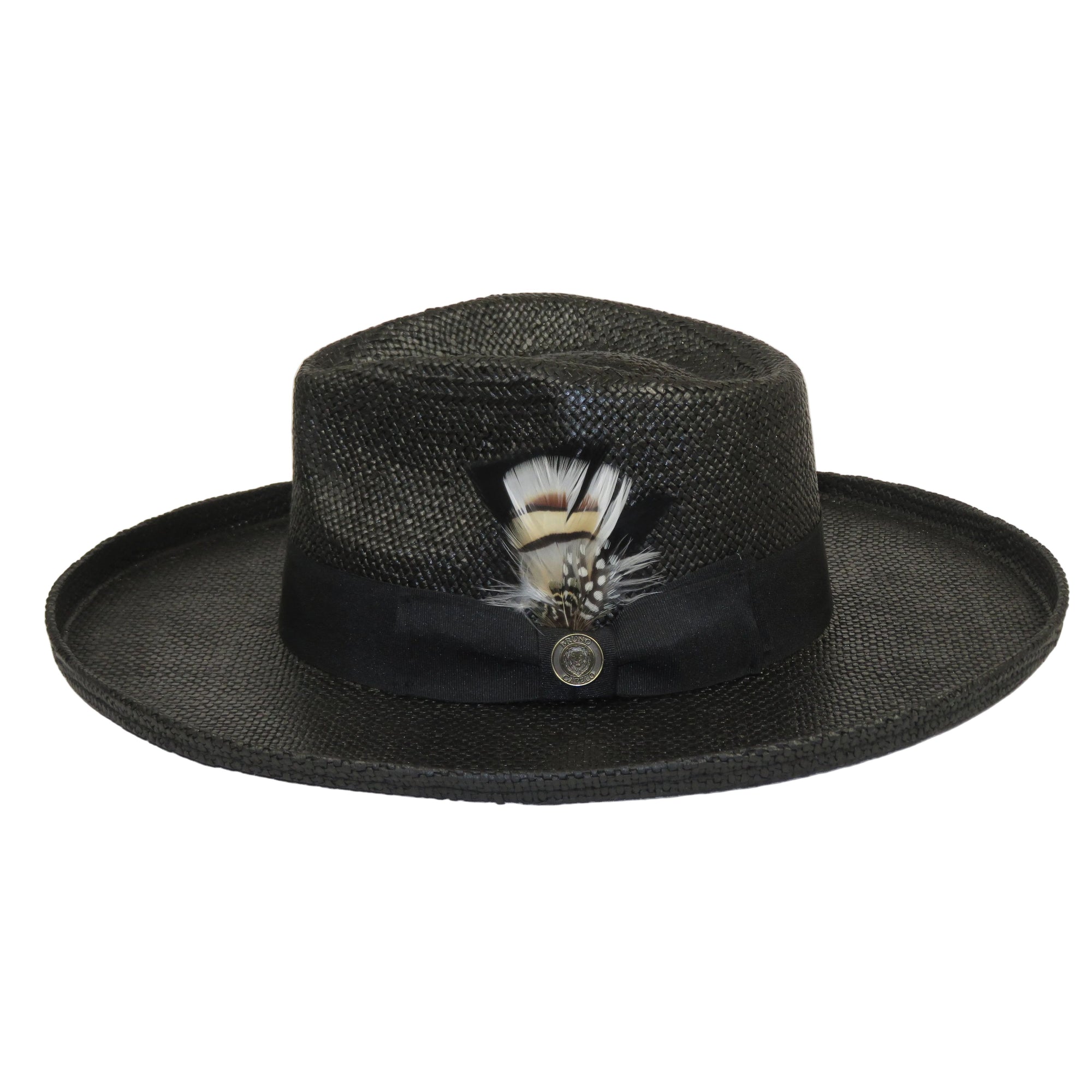 Men's Bruno Capelo Genuine Straw Hat Wide Brim Pencil Curl COLONIAL CO-Black