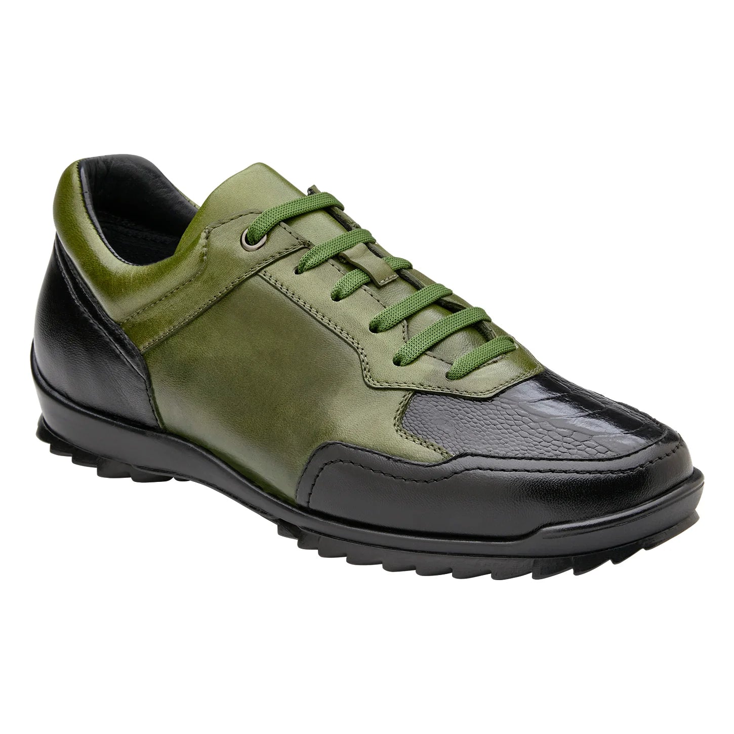 Men's Belvedere Sneakers Corvo Genuine Ostrich/Italian Leather Black/Olive Y36