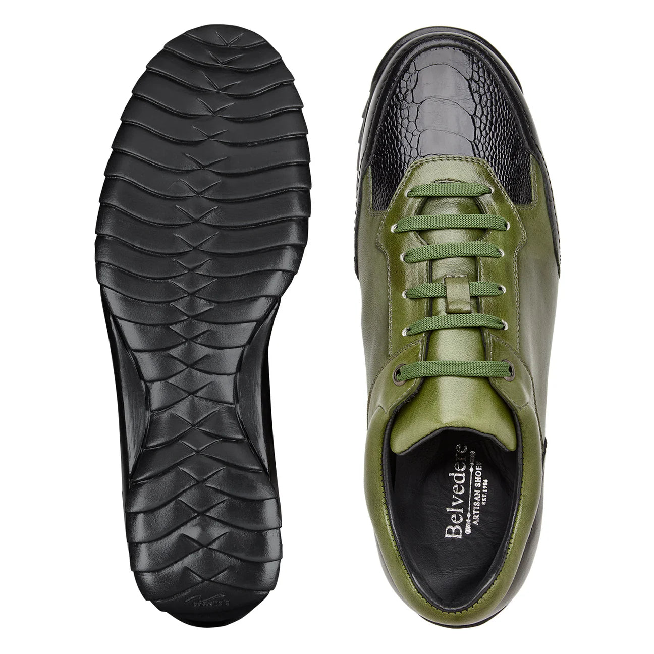 Men's Belvedere Sneakers Corvo Genuine Ostrich/Italian Leather Black/Olive Y36