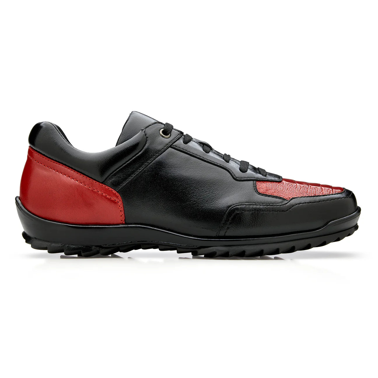 Men's Belvedere Sneakers Corvo Genuine Ostrich and Soft Italian Leather Black/Red Y36