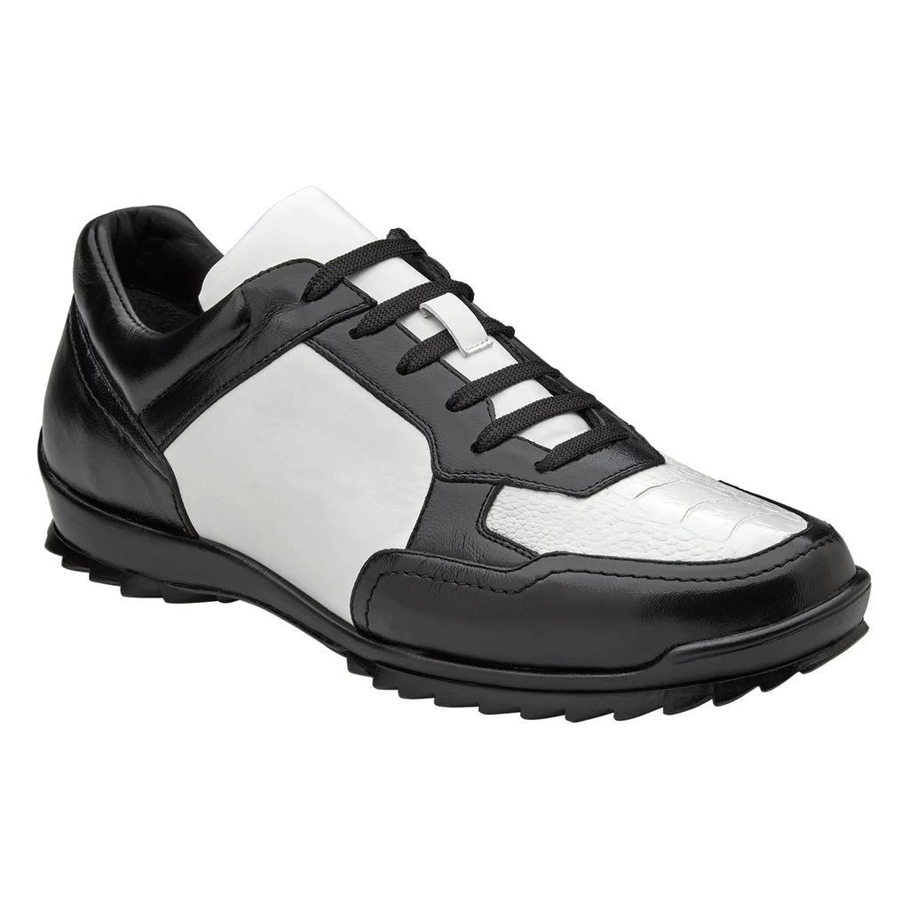 Men's Belvedere Sneakers Corvo Ostrich/Soft Italian Leather Black/White Y36
