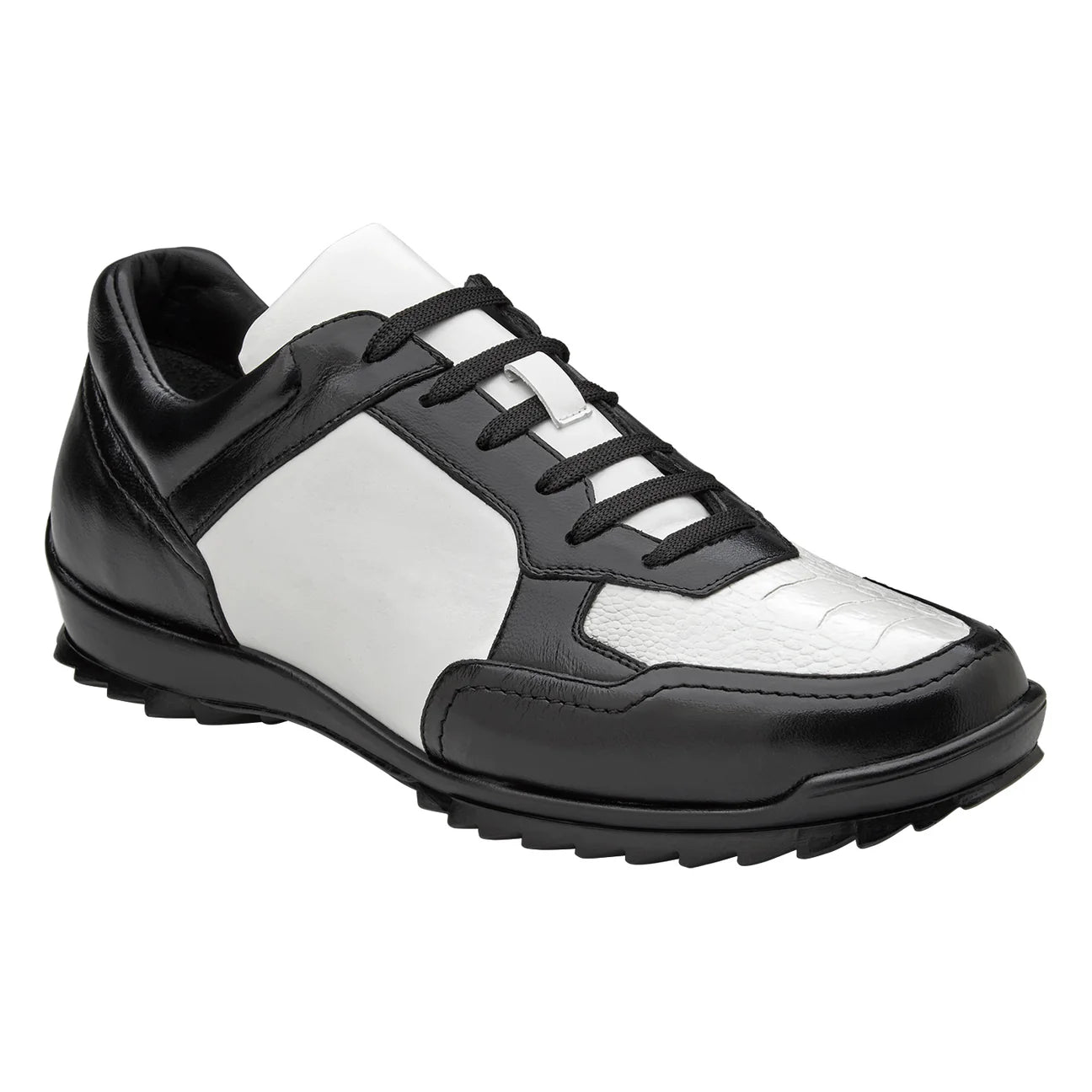 Men's Belvedere Sneakers Corvo Ostrich/Soft Italian Leather Black/White Y36