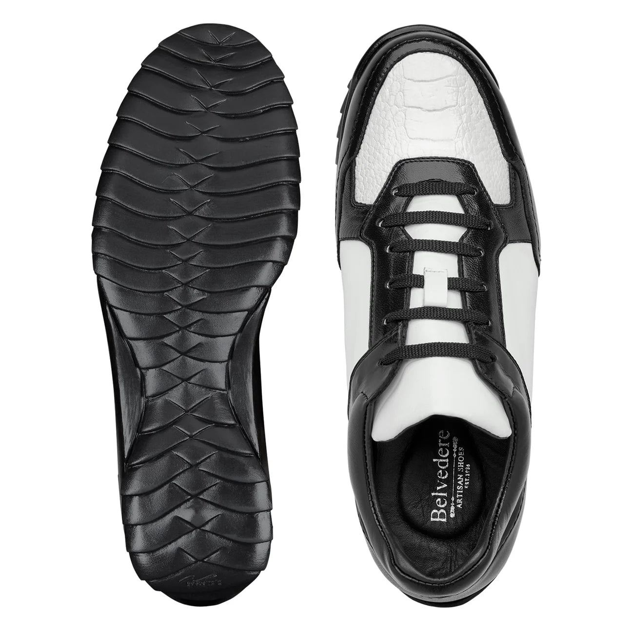 Men's Belvedere Sneakers Corvo Ostrich/Soft Italian Leather Black/White Y36