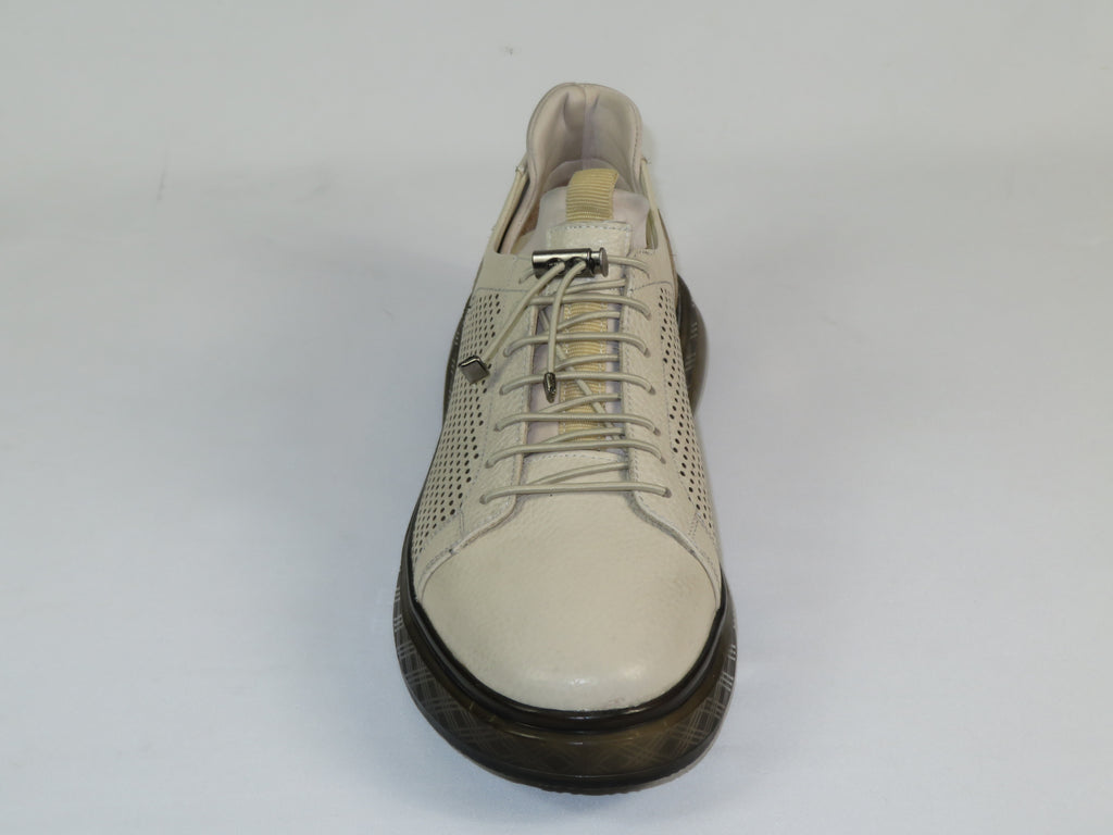 Men's Fashion Comfort Sneaker Shoes By Davientte Soft Leather Slip on Lace Feature D3 Cream