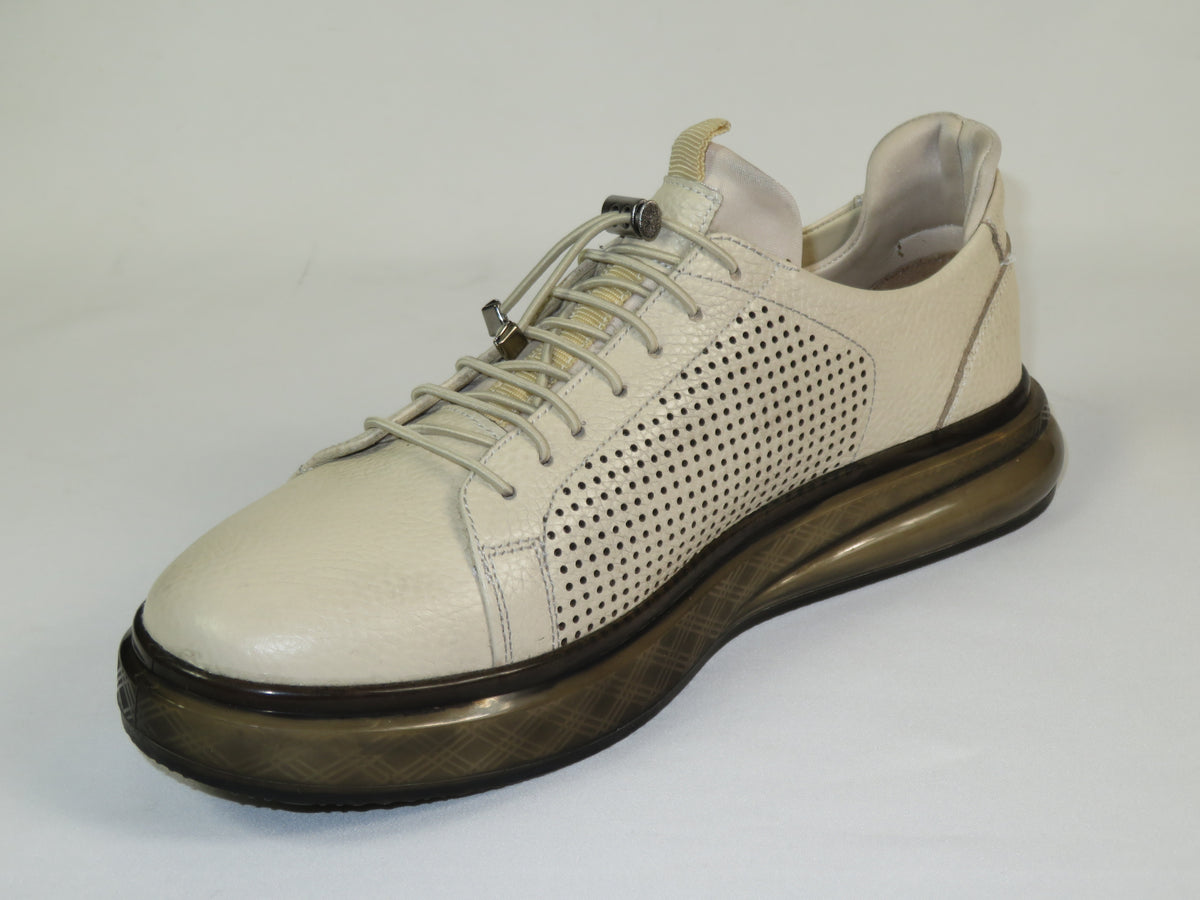 Men's Fashion Comfort Sneaker Shoes By Davientte Soft Leather Slip on Lace Feature D3 Cream