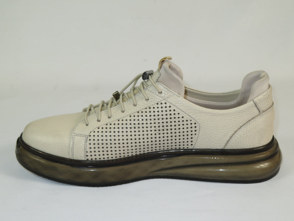 Men's Fashion Comfort Sneaker Shoes By Davientte Soft Leather Slip on Lace Feature D3 Cream