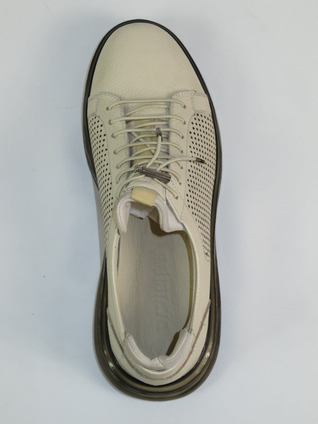 Men's Fashion Comfort Sneaker Shoes By Davientte Soft Leather Slip on Lace Feature D3 Cream