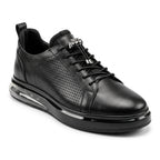 Men's Fashion Comfort Sneaker Shoes By Davientte Soft Leather Slip on Lace Feature D1 Black