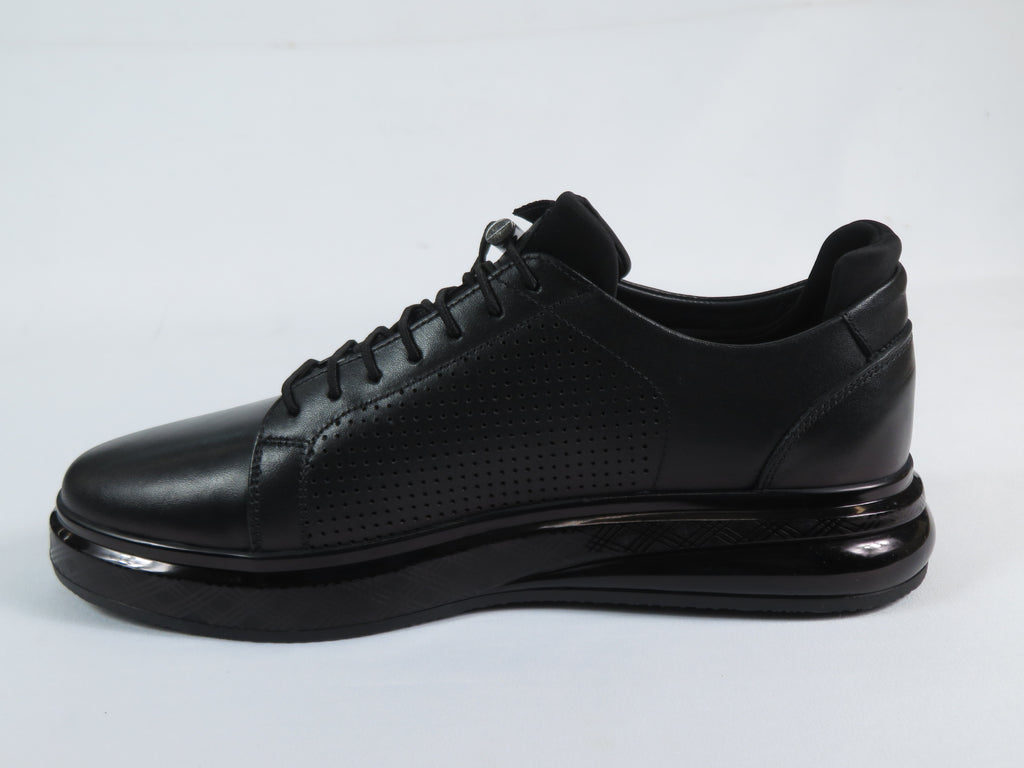 Men's Fashion Comfort Sneaker Shoes By Davientte Soft Leather Slip on Lace Feature D1 Black