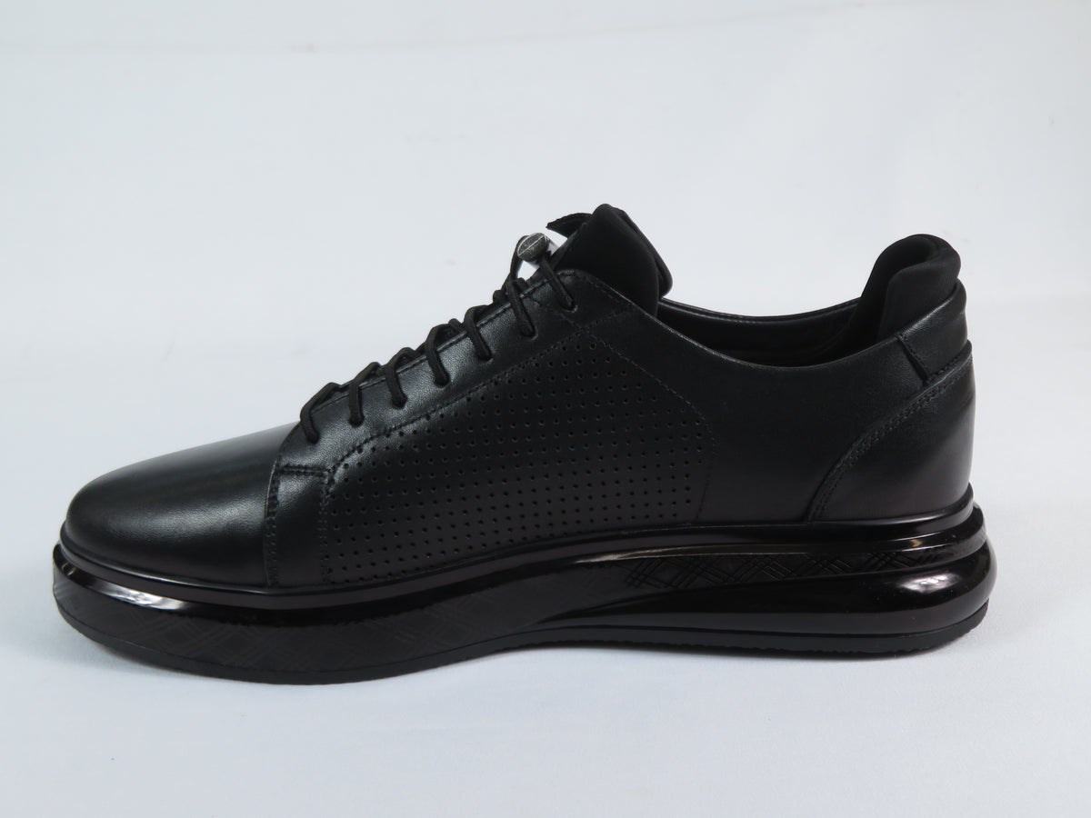 Men's Fashion Comfort Sneaker Shoes By Davientte Soft Leather Slip on Lace Feature D1 Black