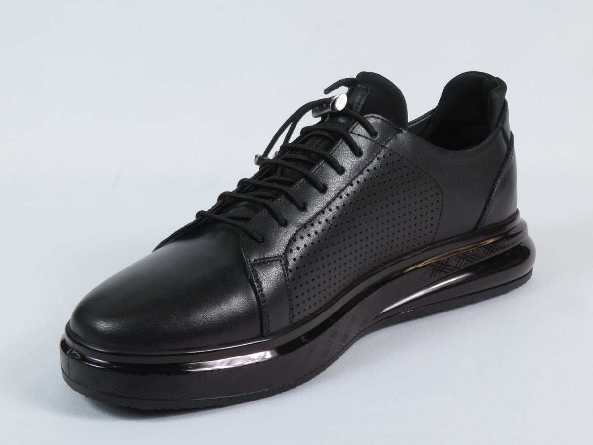 Men's Fashion Comfort Sneaker Shoes By Davientte Soft Leather Slip on Lace Feature D1 Black