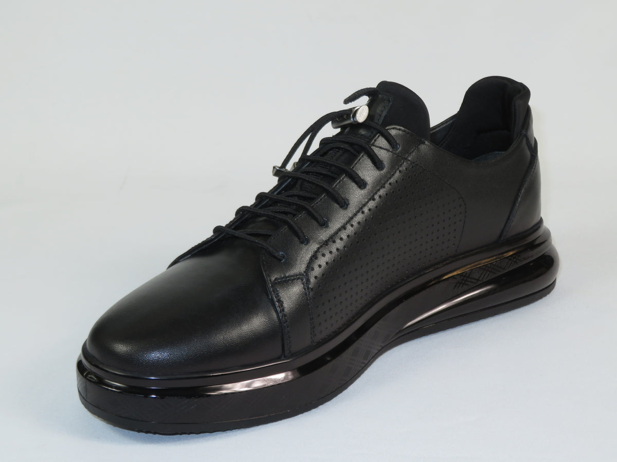 Men's Fashion Comfort Sneaker Shoes By Davientte Soft Leather Slip on Lace Feature D1 Black