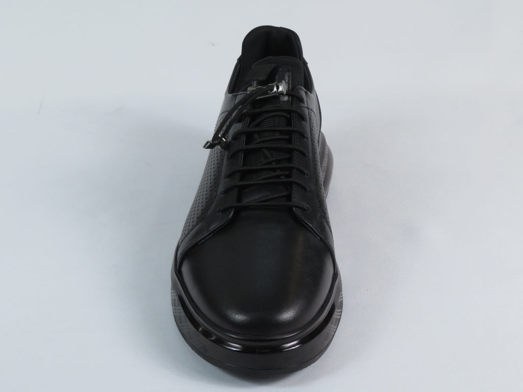 Men's Fashion Comfort Sneaker Shoes By Davientte Soft Leather Slip on Lace Feature D1 Black